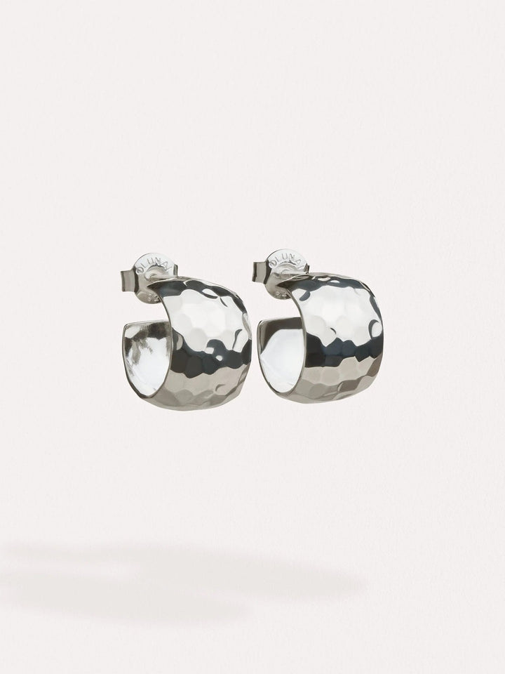 Sterling silver chunky hoop earrings with a wide 12mm band, polished finish.