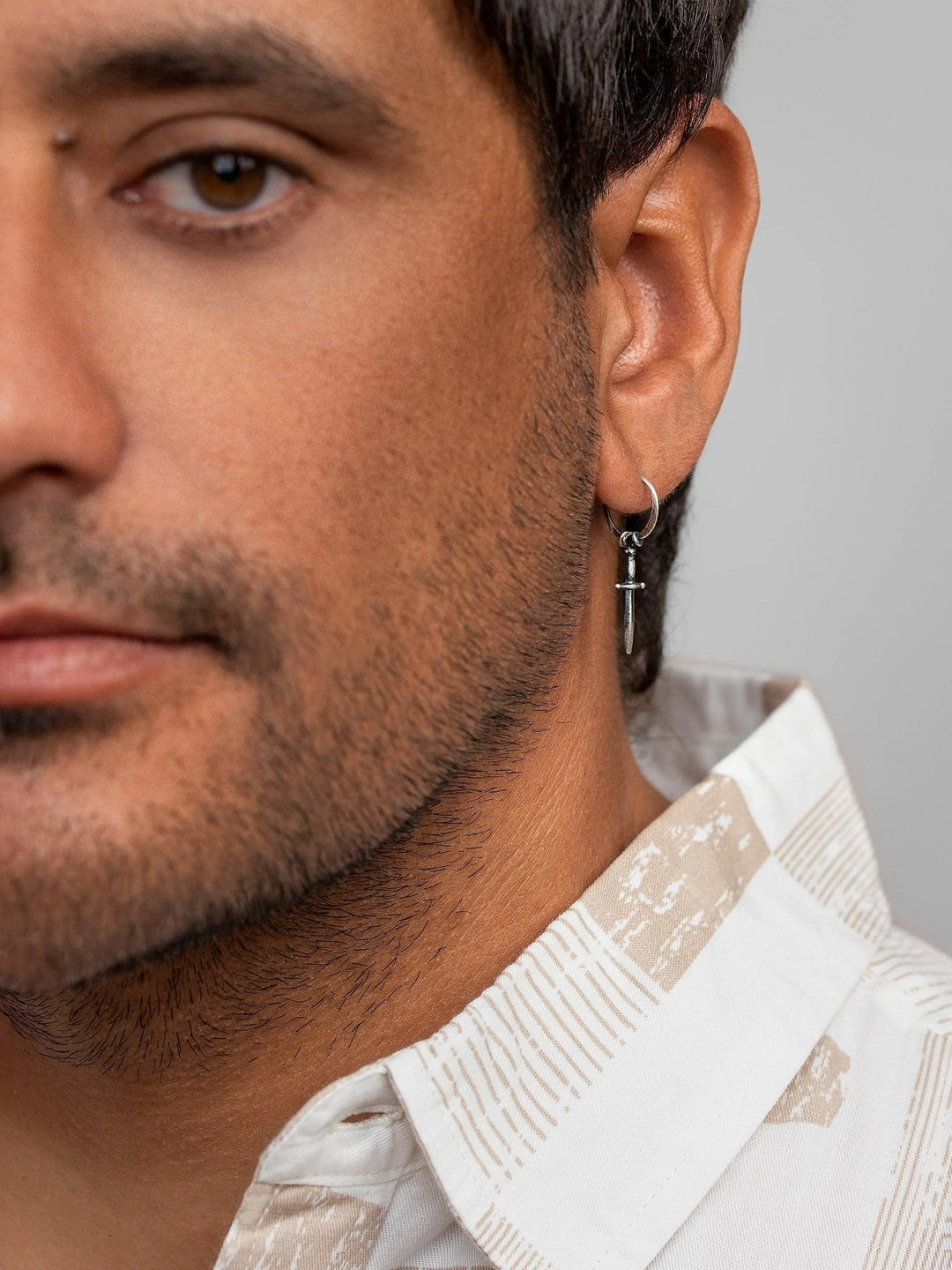 Eze Men's Sword Hoop Earrings - 925 Silver Oxide 11mmPaircartilage earringDagger EarringsLunai Jewelry
