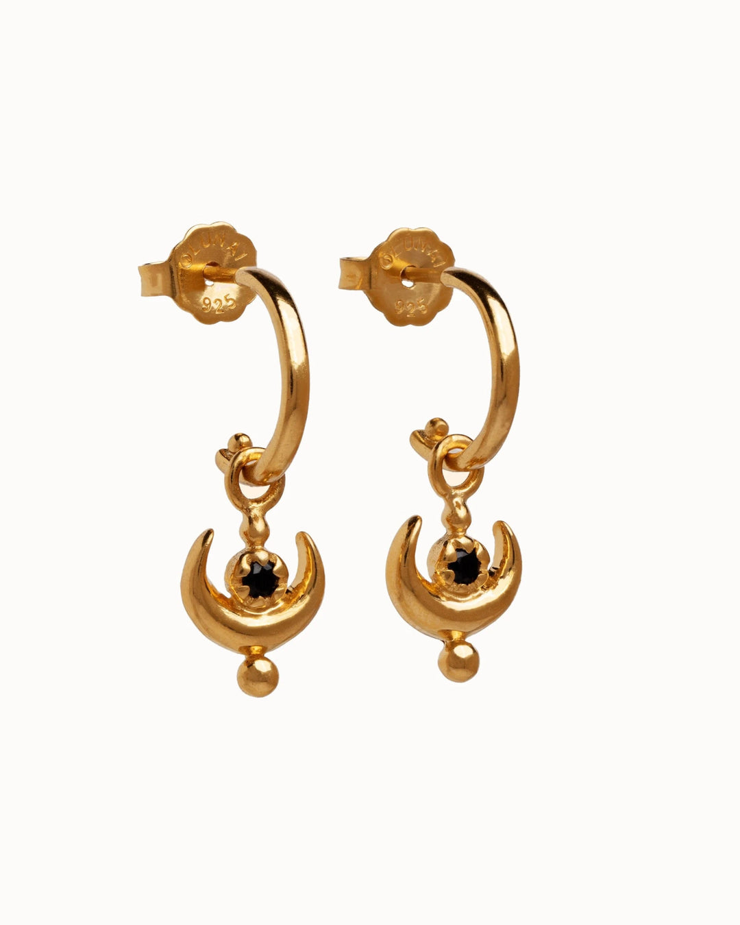 Joyce Earrings with Moon Charm - 24K Gold PlatedLab EmeraldALLBackUpItemsLunai Jewelry