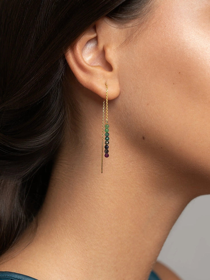 Kacie Dangle Chain Gemstone Earrings - 1. Ruby in Zoisite105MMchain earringsdainty earringsLunai Jewelry