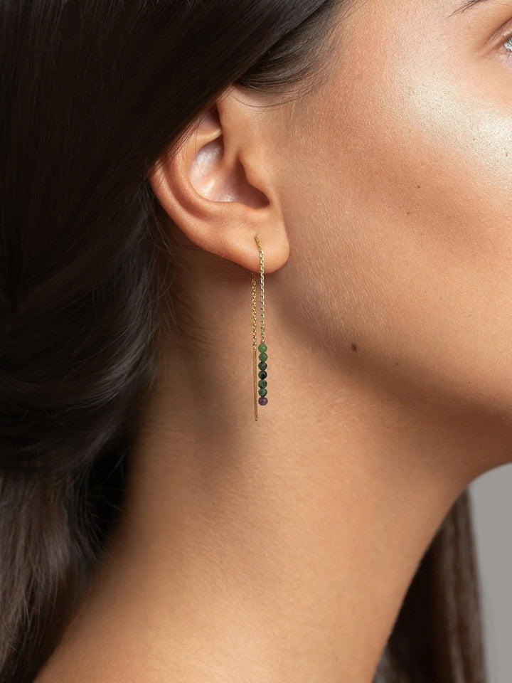 Kacie Dangle Chain Gemstone Earrings - 1. Ruby in Zoisite105MMchain earringsdainty earringsLunai Jewelry