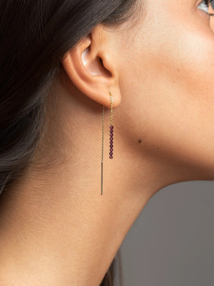 Kacie Dangle Chain Gemstone Earrings - 2. Garnet105MMchain earringsdainty earringsLunai Jewelry