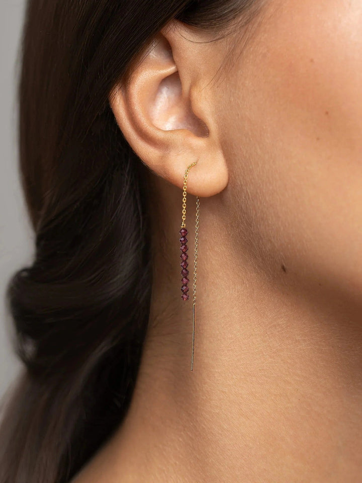 Kacie Dangle Chain Gemstone Earrings - 3. Pink Tourmaline105MMchain earringsdainty earringsLunai Jewelry