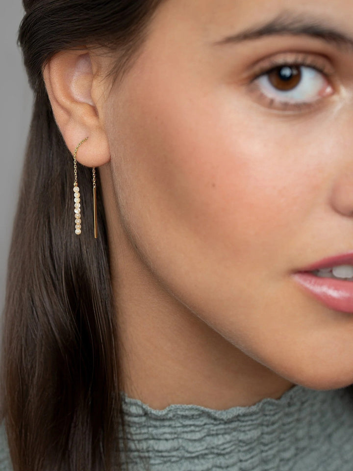Kacie Dangle Chain Gemstone Earrings - 4. Mother Pearl105MMchain earringsdainty earringsLunai Jewelry