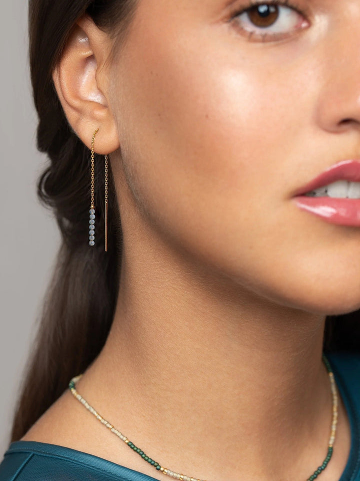 Kacie Dangle Chain Gemstone Earrings - 5. Lab Opalite105MMchain earringsdainty earringsLunai Jewelry