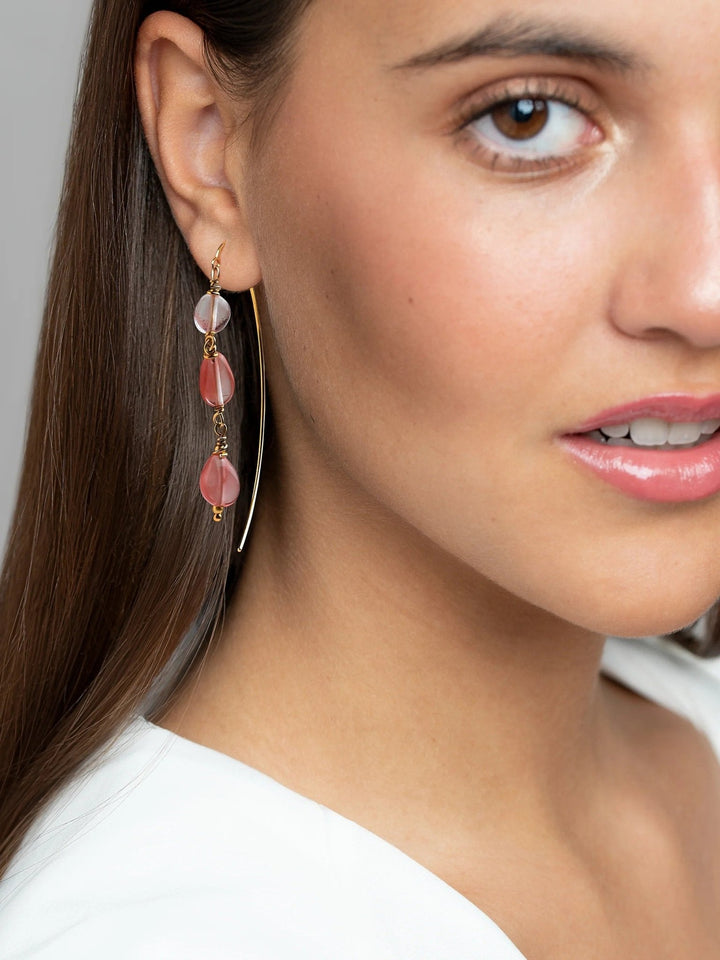 Laia Gemstone Hoop Earrings - Cherry Quartzbeaded jewelryboho earringsLunai Jewelry