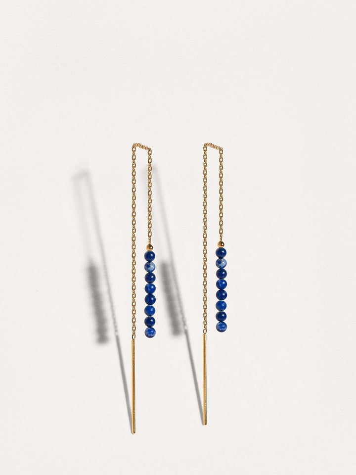 Long Chain Earrings with Natural Gemstones - 1. Lapislazulli105MMbeaded earringsChain EarringsLunai Jewelry