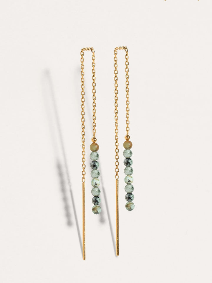 Long Chain Earrings with Natural Gemstones - 1. Lapislazulli105MMbeaded earringsChain EarringsLunai Jewelry