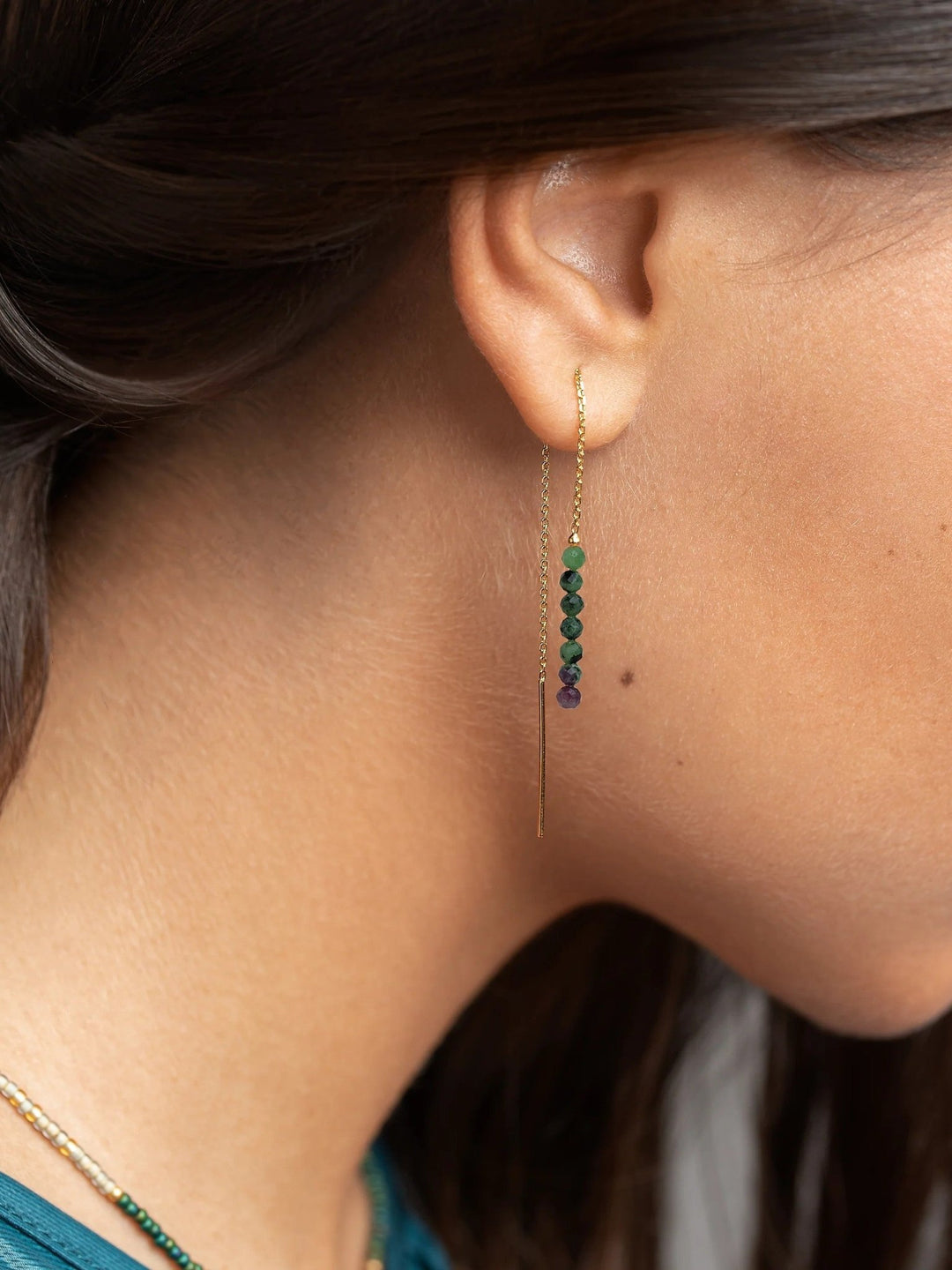 Luvia Stone Chain Earrings - 4. Ruby in Zoisite105MMchain earringscolorfull earringsLunai Jewelry