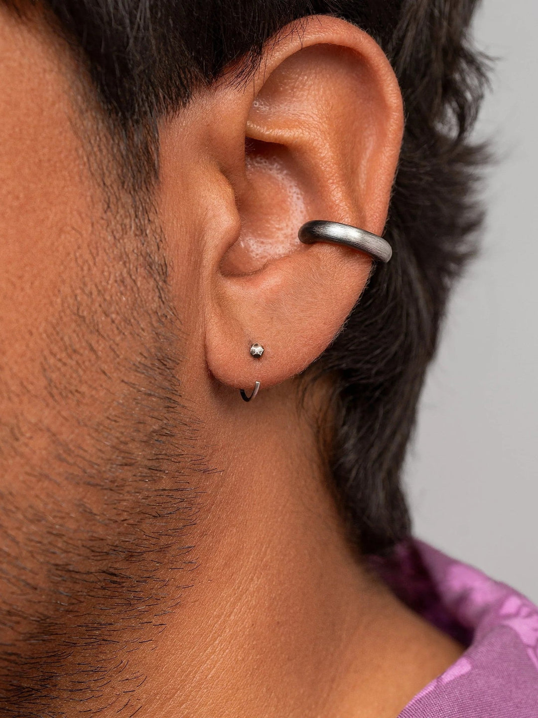 Mathias Men's Silver Oxide Cuff Earring - 925 Streling SilverCartilage EarringsCuff & Wrap EarringsLunai Jewelry