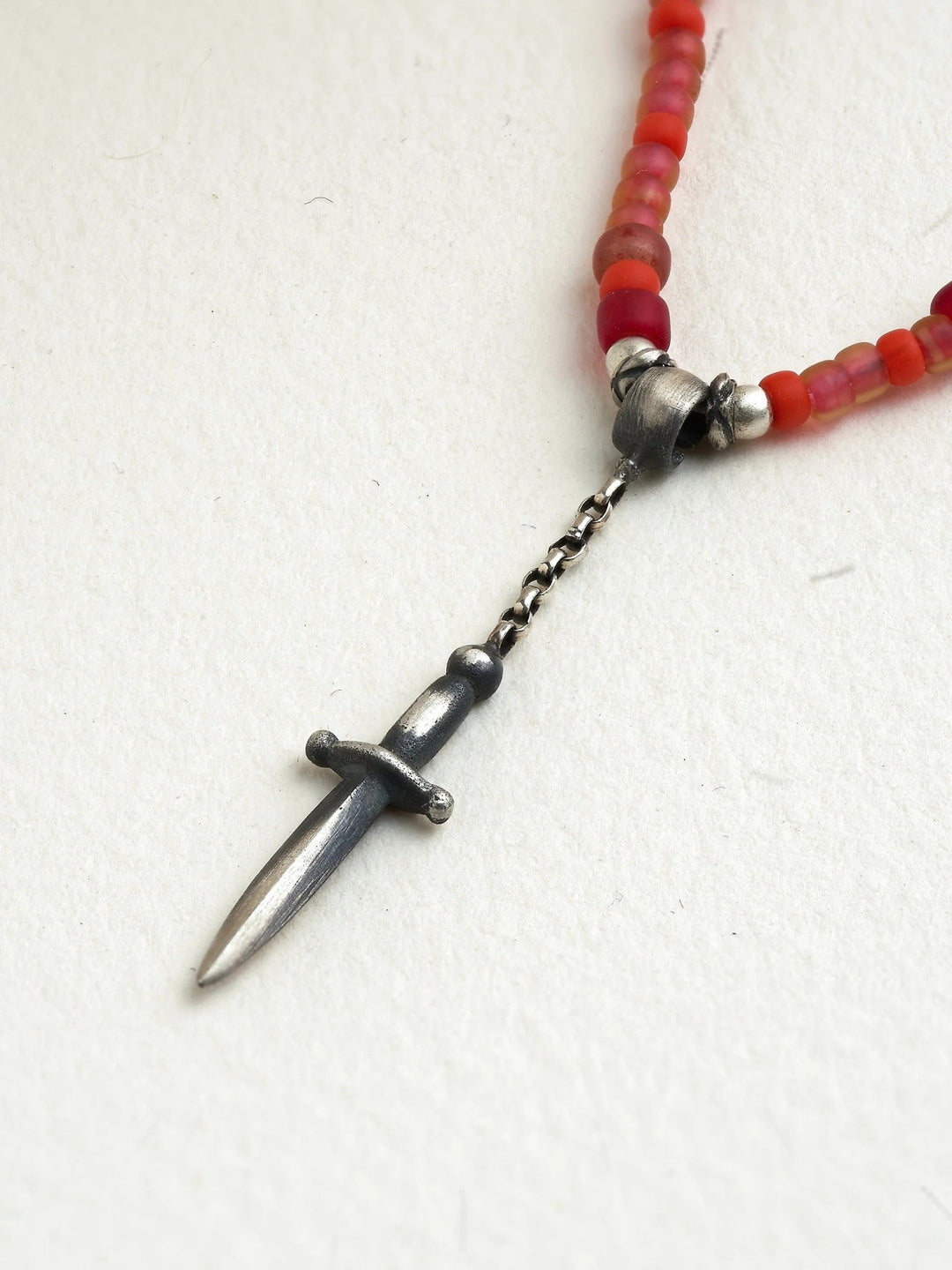 Sirene Beaded Necklace Sword Pendant - 17.7 Red Bead925 Silver Oxidebeaded necklaceBeaded NecklacesLunai Jewelry