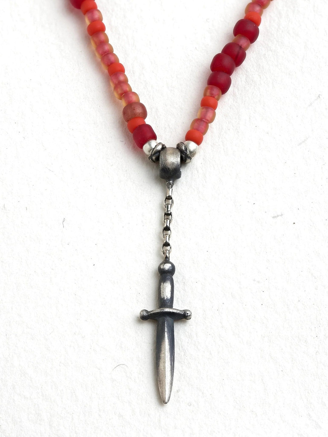 Sirene Beaded Necklace Sword Pendant - 19.7 Red Bead925 Silver Oxidebeaded necklaceBeaded NecklacesLunai Jewelry