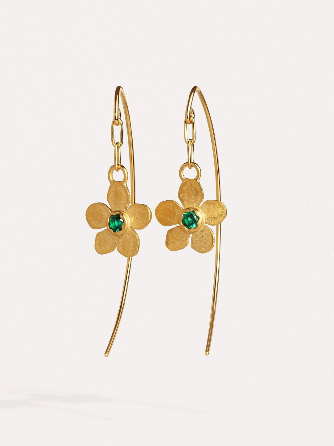 Tracey Dangle Earrings with Flower Charm - Emerald24k Gold Matteboho earringschandelier earringsLunai Jewelry
