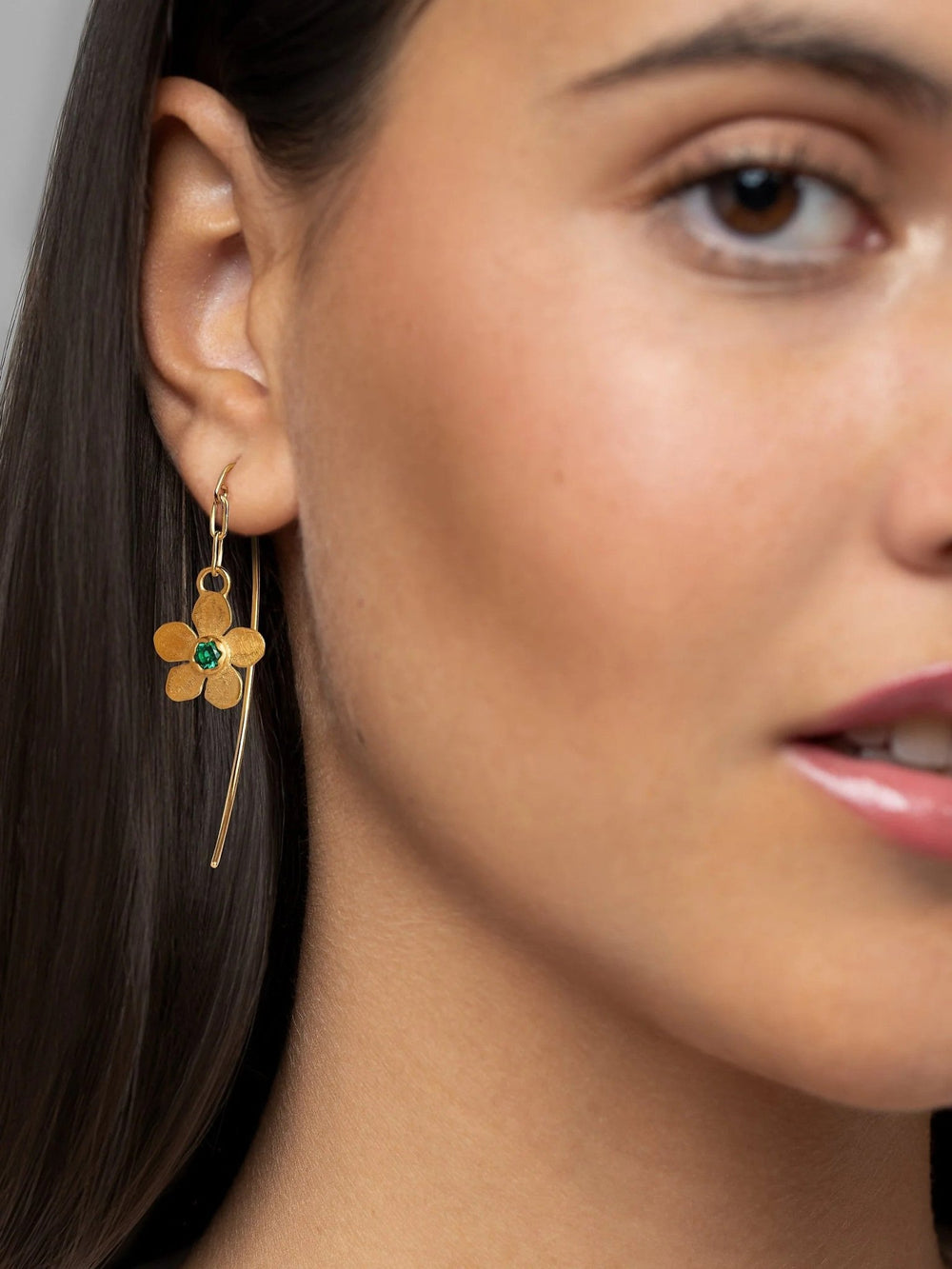 Tracey Dangle Earrings with Flower Charm - Emerald24k Gold Matteboho earringschandelier earringsLunai Jewelry