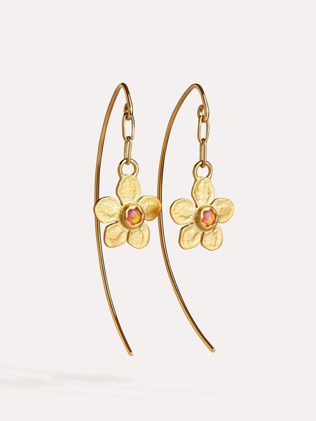 Tracey Dangle Earrings with Flower Charm - Emerald24k Gold Matteboho earringschandelier earringsLunai Jewelry