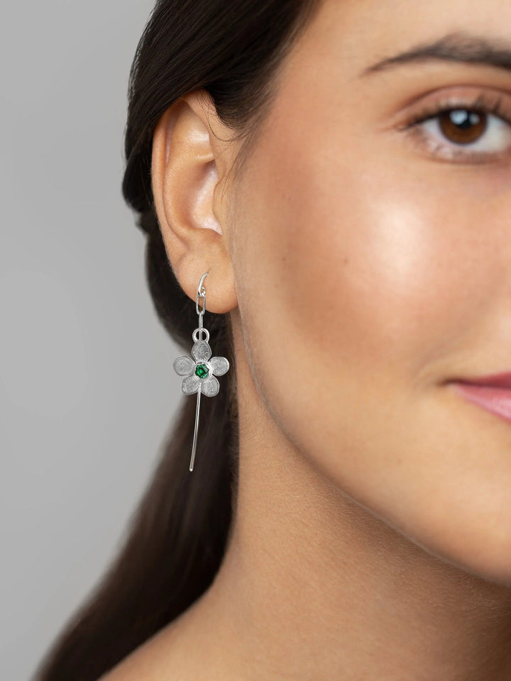 Tracey Dangle Earrings with Flower Charm - Emerald925 Silver Matteboho earringschandelier earringsLunai Jewelry