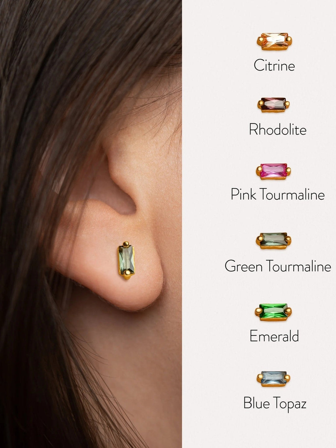 Vicky Baguette Stud Earrings - Emerald ZirconBirthstone Earringsbridal earringsLunai Jewelry