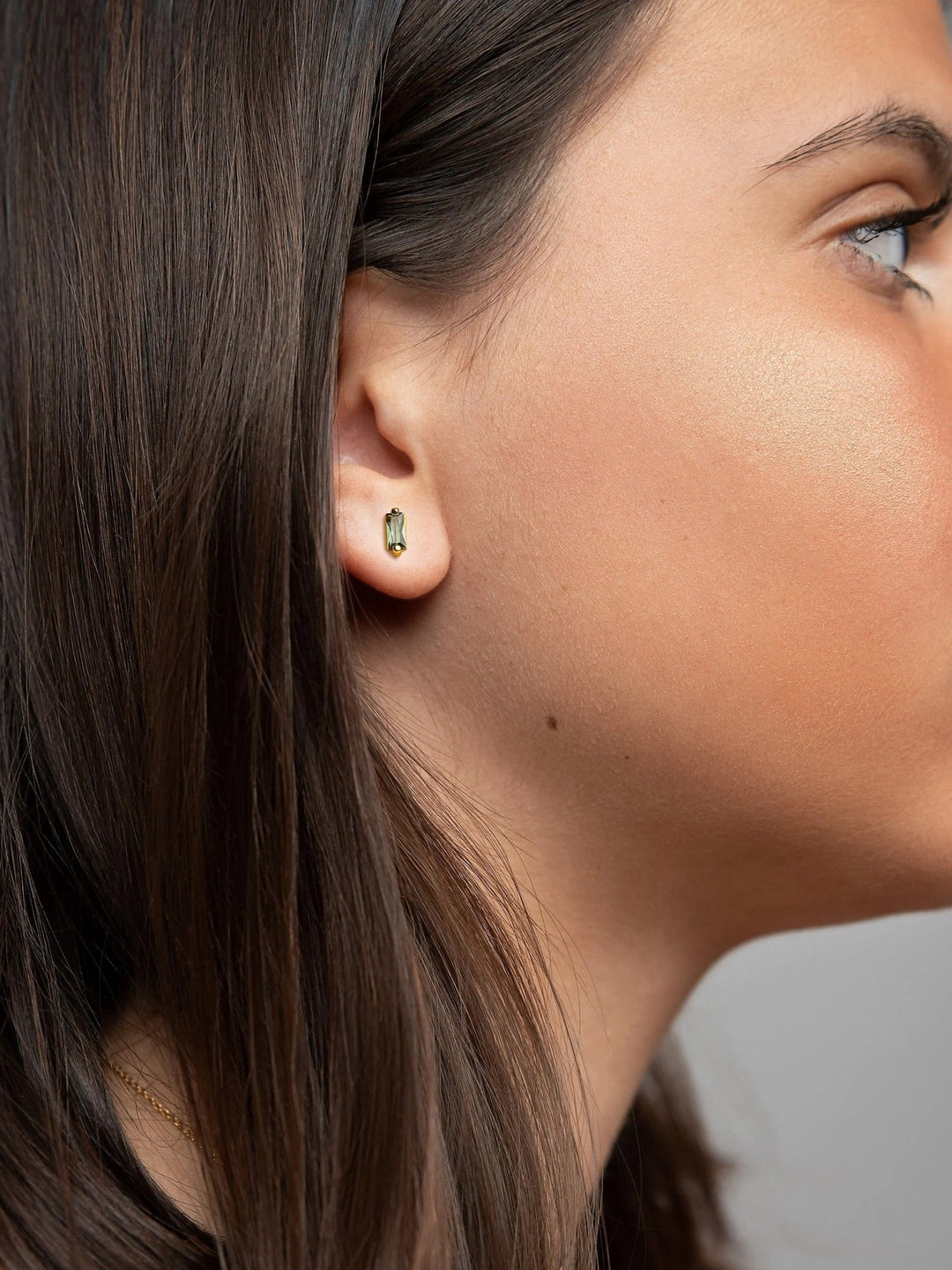 Vicky Baguette Stud Earrings - Green TourmalineBirthstone Earringsbridal earringsLunai Jewelry