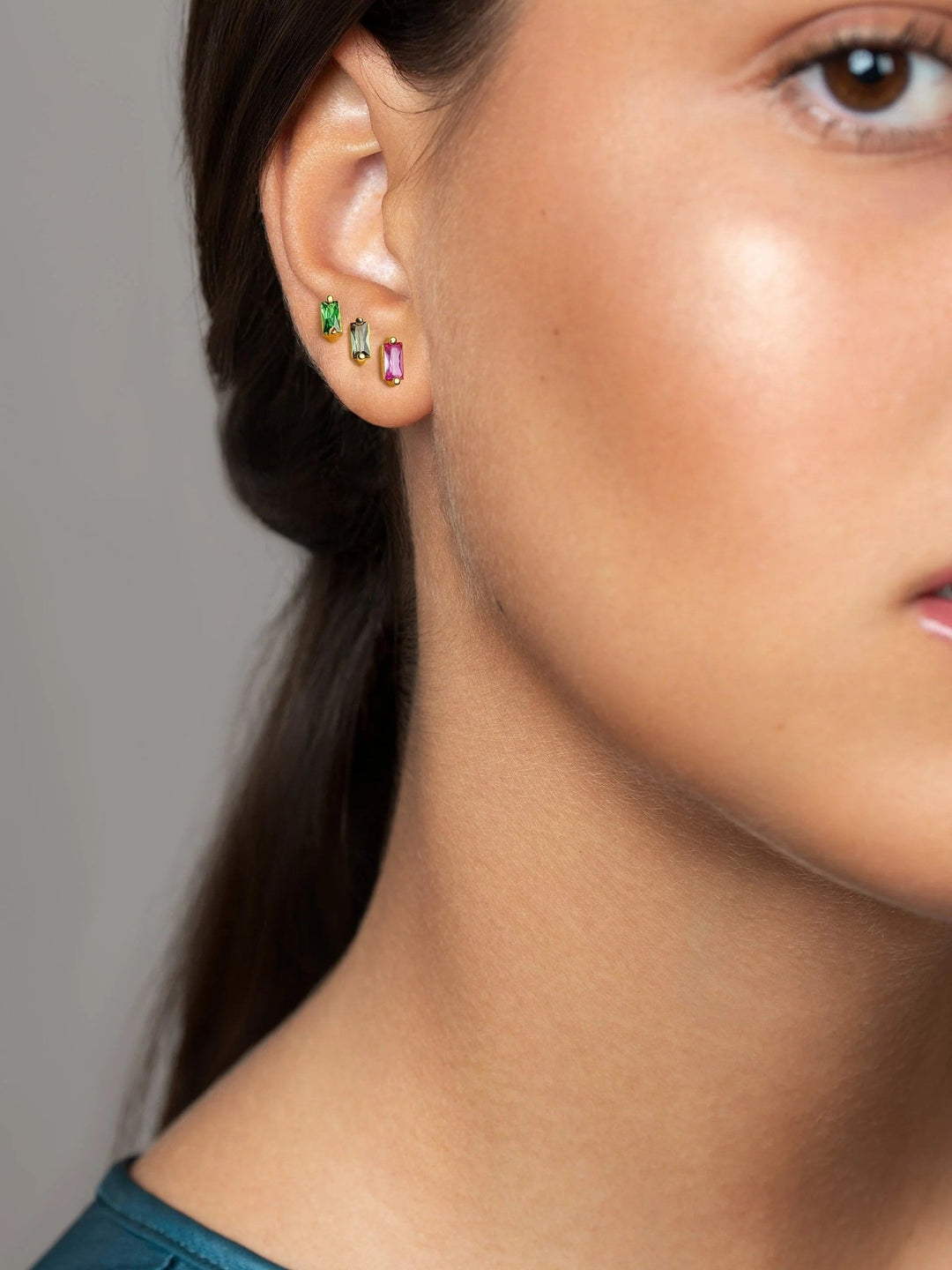 Vicky Baguette Stud Earrings - Rhodolite ZirconBirthstone Earringsbridal earringsLunai Jewelry