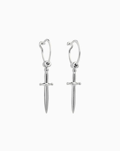 Inscription Duo Variant | Asymmetrical Silver Dagger Earrings deals Chain Hoop Sword Stud Uneven Pair Pointed